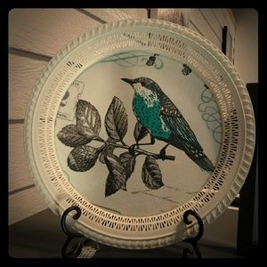 Cream Teal Bird Decorative Platter